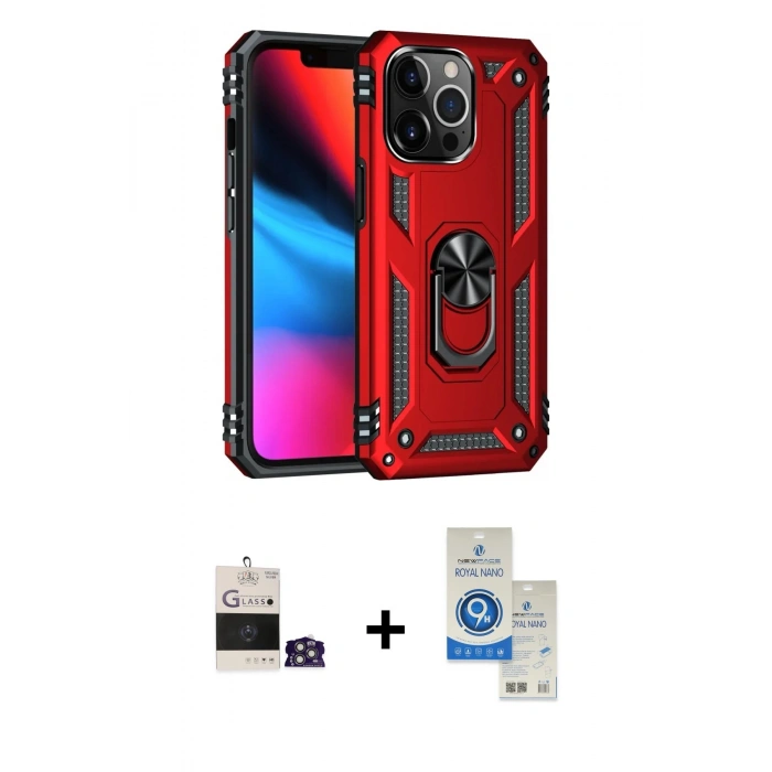 MARSİLYAN™- iPhone 14 Pro Max Kılıf Ahenk Klasik Koleksiyonu - Şeffaf Royal Nano Ekran Koruyucu + Bilvis Titan Kamera Lens - GS