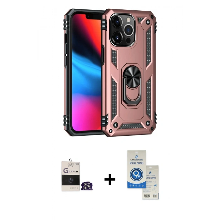 MARSİLYAN™- iPhone 14 Pro Max Kılıf Ahenk Klasik Koleksiyonu - Şeffaf Royal Nano Ekran Koruyucu + Bilvis Titan Kamera Lens - GS