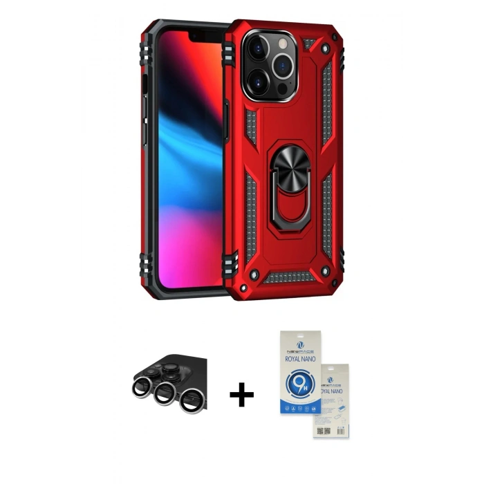 MARSİLYAN™- iPhone 14 Pro Max Kılıf Ahenk Klasik Koleksiyonu - Şeffaf Royal Nano Ekran Koruyucu + Raze Metal Kamera Lens - GS