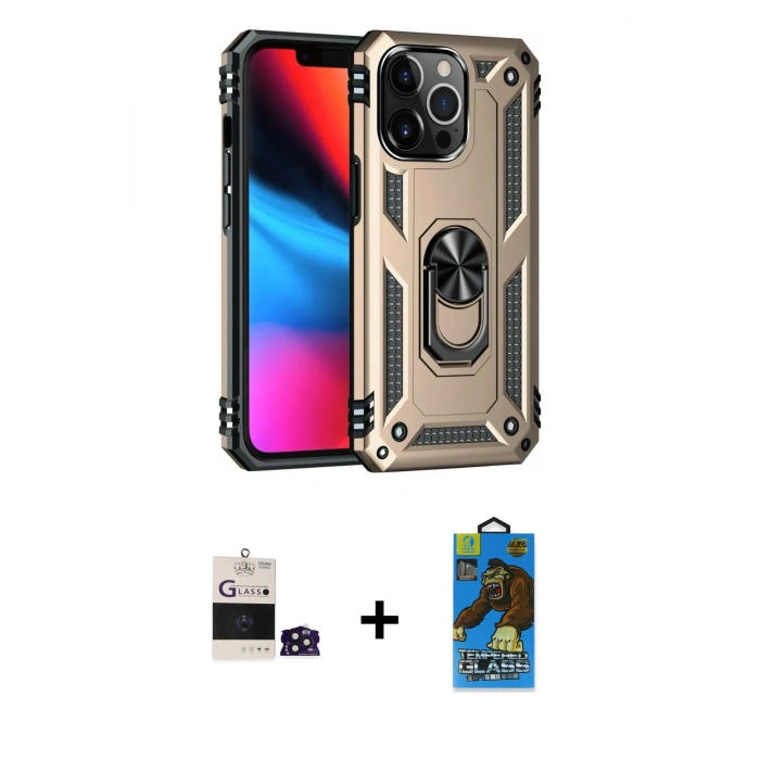 MARSİLYAN™- iPhone 14 Pro Max Kılıf Ahenk Klasik Koleksiyonu - Siyah 18D Cam Ekran Koruyucu + Bilvis Titan Kamera Lens - DNMR