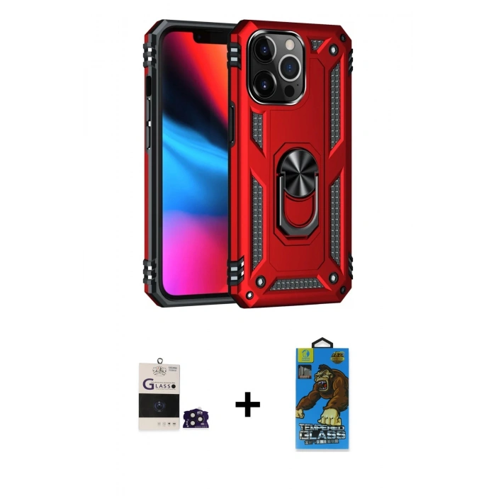 MARSİLYAN™- iPhone 14 Pro Max Kılıf Ahenk Klasik Koleksiyonu - Siyah 18D Cam Ekran Koruyucu + Bilvis Titan Kamera Lens - DNMR