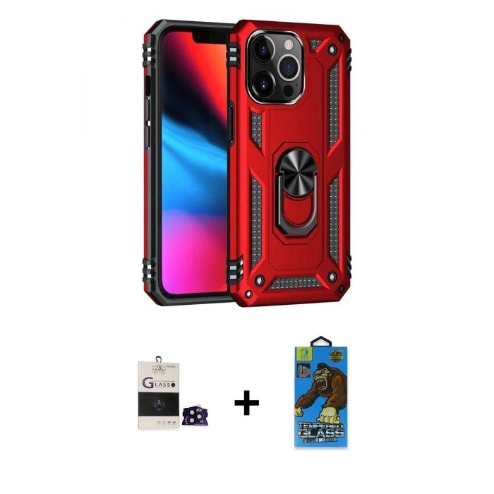 MARSİLYAN™- iPhone 14 Pro Max Kılıf Ahenk Klasik Koleksiyonu - Siyah 18D Cam Ekran Koruyucu + Bilvis Titan Kamera Lens - SH