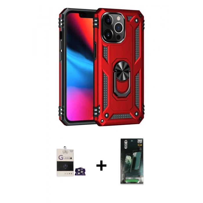 MARSİLYAN™- iPhone 14 Pro Max Kılıf Ahenk Klasik Koleksiyonu - Siyah 360 Mat Full Body Arka Koruyucu + Bilvis Titan Kamera Lens - GS