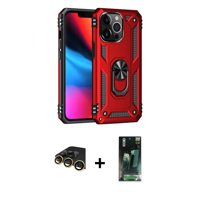 MARSİLYAN™- iPhone 14 Pro Max Kılıf Ahenk Klasik Koleksiyonu - Siyah 360 Mat Full Body Arka Koruyucu + Raze Metal Kamera Lens - GD