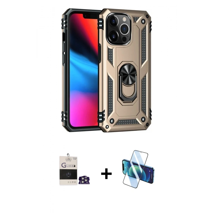 MARSİLYAN™- iPhone 14 Pro Max Kılıf Ahenk Klasik Koleksiyonu - Siyah 3D Antistatik Cam Ekran Koruyucu + Bilvis Titan Kamera Lens - GS