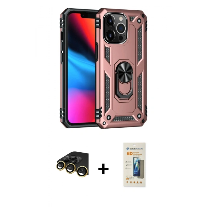 MARSİLYAN™- iPhone 14 Pro Max Kılıf Ahenk Klasik Koleksiyonu - Siyah 6D Mat Seramik Hayalet Nano Ekran Koruyucu + Raze Metal Kamera Lens - GD