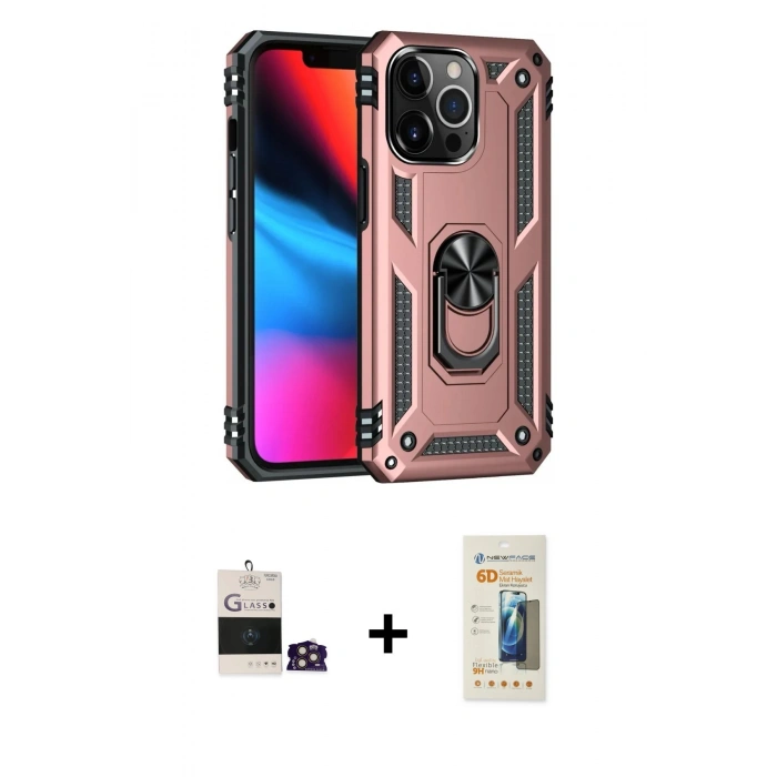 MARSİLYAN™- iPhone 14 Pro Max Kılıf Ahenk Klasik Koleksiyonu - Siyah 6D Mat Seramik Hayalet Nano Ekran Koruyucu + Bilvis Titan Kamera Lens - GD