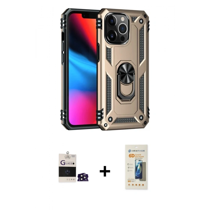 MARSİLYAN™- iPhone 14 Pro Max Kılıf Ahenk Klasik Koleksiyonu - Siyah 6D Mat Seramik Hayalet Nano Ekran Koruyucu + Bilvis Titan Kamera Lens - DNMR