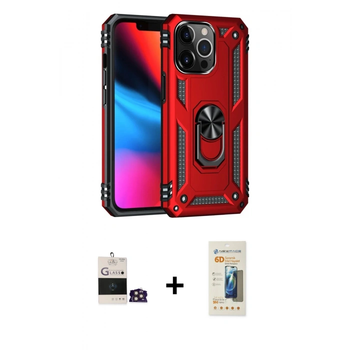 MARSİLYAN™- iPhone 14 Pro Max Kılıf Ahenk Klasik Koleksiyonu - Siyah 6D Mat Seramik Hayalet Nano Ekran Koruyucu + Bilvis Titan Kamera Lens - GD