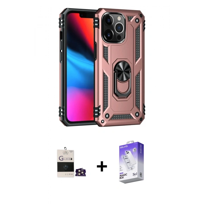 MARSİLYAN™- iPhone 14 Pro Max Kılıf Ahenk Klasik Koleksiyonu - Siyah Bilvis 5in1 3D Magic Cam Ekran Koruyucu + Bilvis Titan Kamera Lens - GD