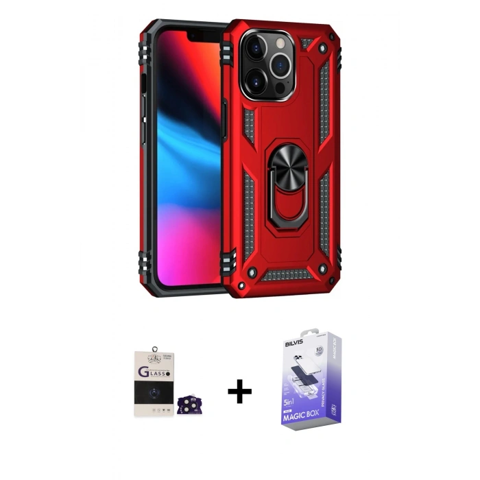 MARSİLYAN™- iPhone 14 Pro Max Kılıf Ahenk Klasik Koleksiyonu - Siyah Bilvis 5in1 5D Magic Hayalet Cam Ekran Koruyucu + Bilvis Titan Kamera Lens - DNMR