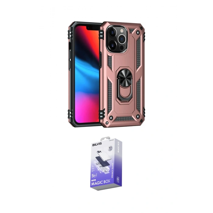 MARSİLYAN™- iPhone 14 Pro Max Kılıf Ahenk Klasik Koleksiyonu - Siyah Bilvis 5in1 5D Magic Hayalet Cam Ekran Koruyucu