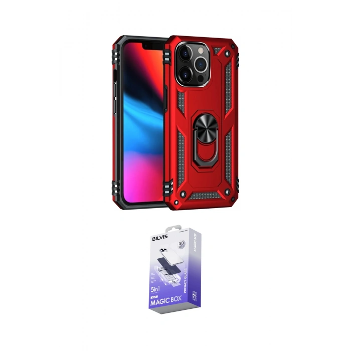 MARSİLYAN™- iPhone 14 Pro Max Kılıf Ahenk Klasik Koleksiyonu - Siyah Bilvis 5in1 5D Magic Hayalet Cam Ekran Koruyucu