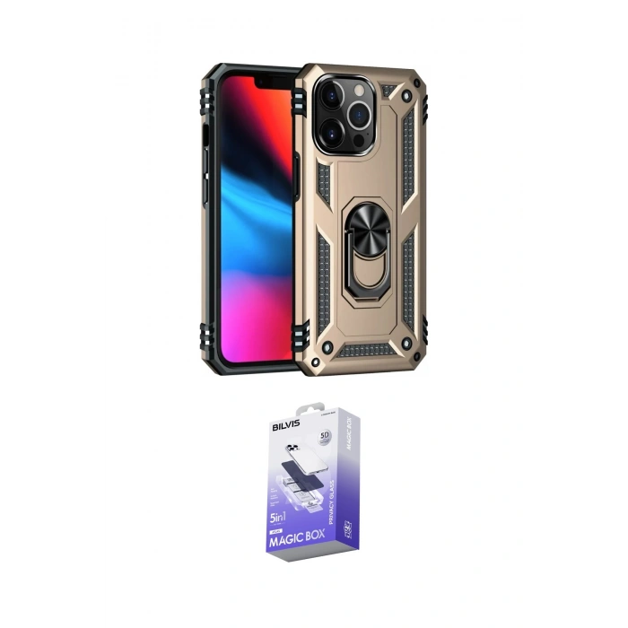 MARSİLYAN™- iPhone 14 Pro Max Kılıf Ahenk Klasik Koleksiyonu - Siyah Bilvis 5in1 5D Magic Hayalet Cam Ekran Koruyucu