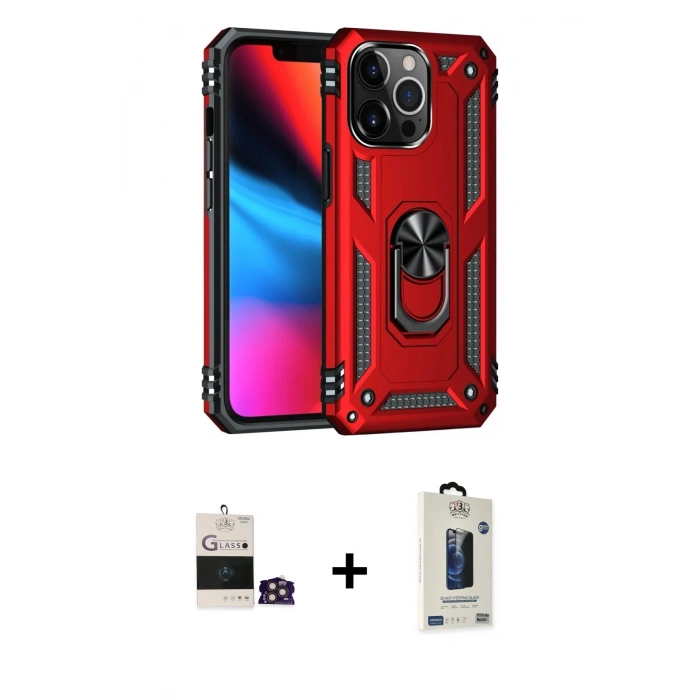 MARSİLYAN™- iPhone 14 Pro Max Kılıf Ahenk Klasik Koleksiyonu - Siyah Bilvis Hayalet Cam Ekran Koruyucu + Bilvis Titan Kamera Lens - GD