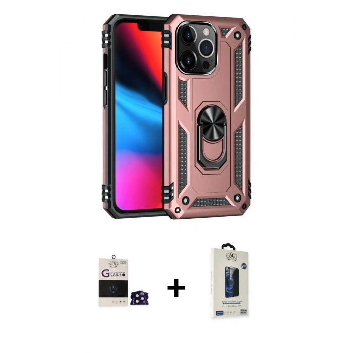 MARSİLYAN™- iPhone 14 Pro Max Kılıf Ahenk Klasik Koleksiyonu - Siyah Bilvis Hayalet Cam Ekran Koruyucu + Bilvis Titan Kamera Lens - DNMR