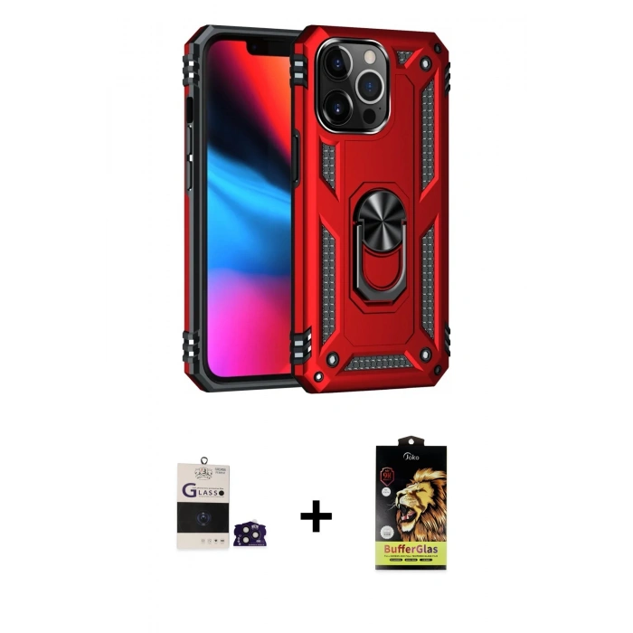 MARSİLYAN™- iPhone 14 Pro Max Kılıf Ahenk Klasik Koleksiyonu - Siyah Buffer Cam Ekran Koruyucu + Derin Mor Bilvis Titan Kamera Lens