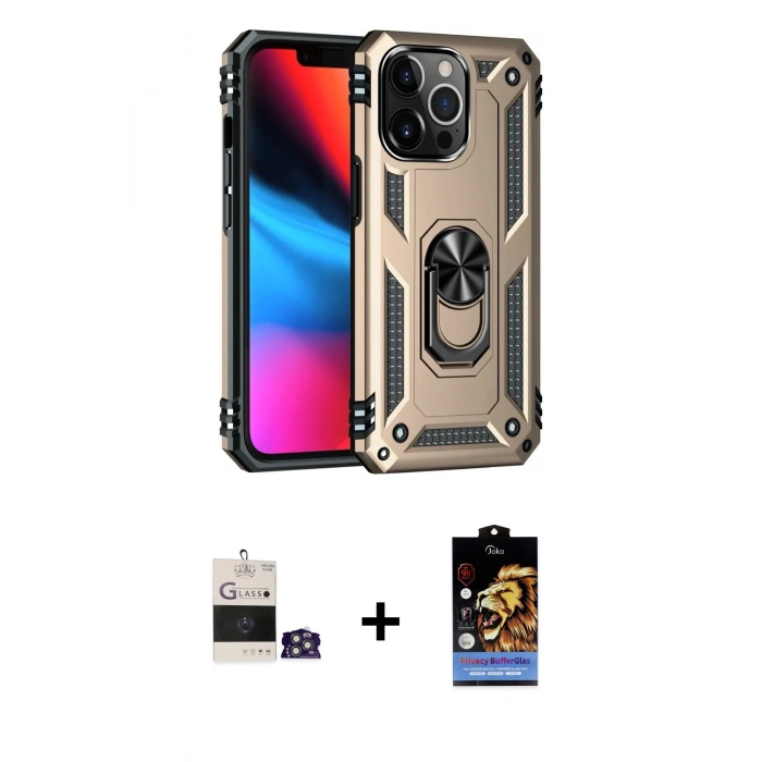 MARSİLYAN™- iPhone 14 Pro Max Kılıf Ahenk Klasik Koleksiyonu - Siyah Buffer Hayalet Cam Ekran Koruyucu + Bilvis Titan Kamera Lens - GS