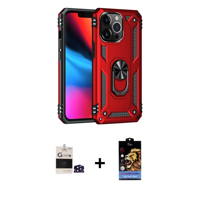 MARSİLYAN™- iPhone 14 Pro Max Kılıf Ahenk Klasik Koleksiyonu - Siyah Buffer Hayalet Cam Ekran Koruyucu + Bilvis Titan Kamera Lens - DNMR