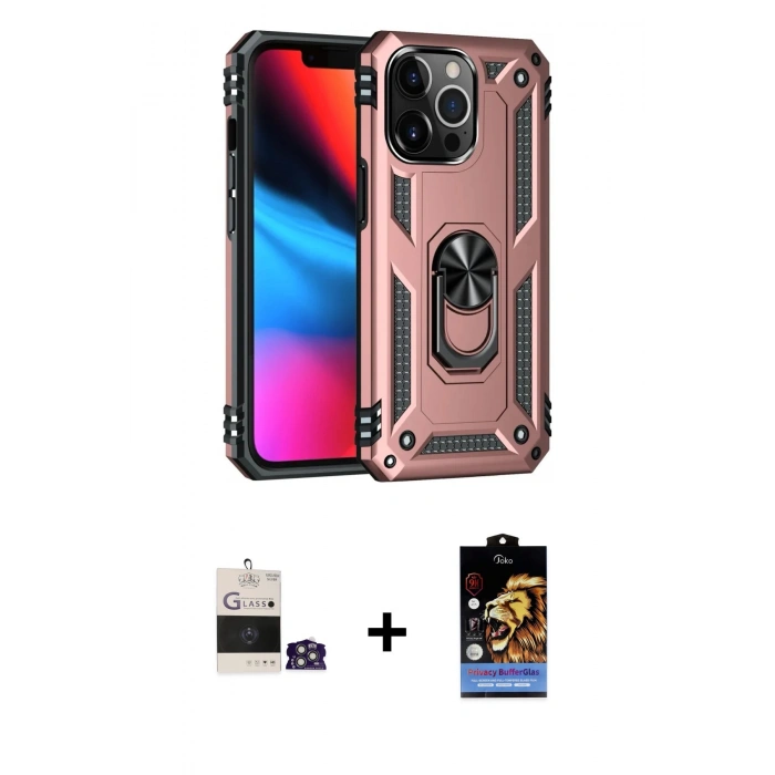 MARSİLYAN™- iPhone 14 Pro Max Kılıf Ahenk Klasik Koleksiyonu - Siyah Buffer Hayalet Cam Ekran Koruyucu + Bilvis Titan Kamera Lens - GS