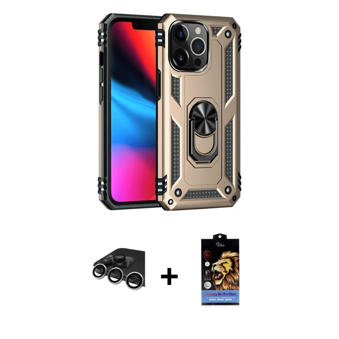 MARSİLYAN™- iPhone 14 Pro Max Kılıf Ahenk Klasik Koleksiyonu - Siyah Buffer Hayalet Cam Ekran Koruyucu + Raze Metal Kamera Lens - GS