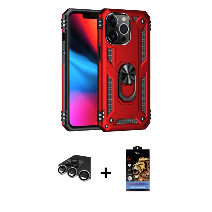 MARSİLYAN™- iPhone 14 Pro Max Kılıf Ahenk Klasik Koleksiyonu - Siyah Buffer Hayalet Cam Ekran Koruyucu + Raze Metal Kamera Lens - GS