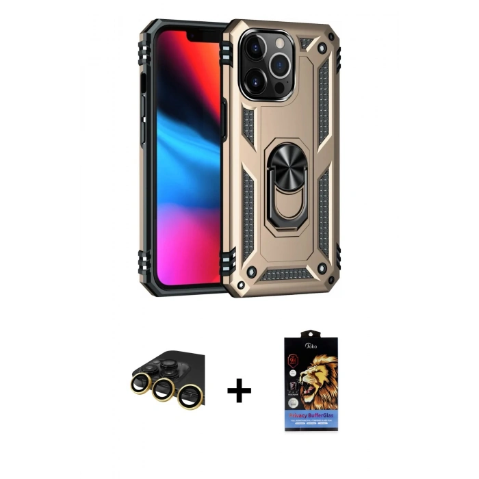 MARSİLYAN™- iPhone 14 Pro Max Kılıf Ahenk Klasik Koleksiyonu - Siyah Buffer Hayalet Cam Ekran Koruyucu + Raze Metal Kamera Lens - GD