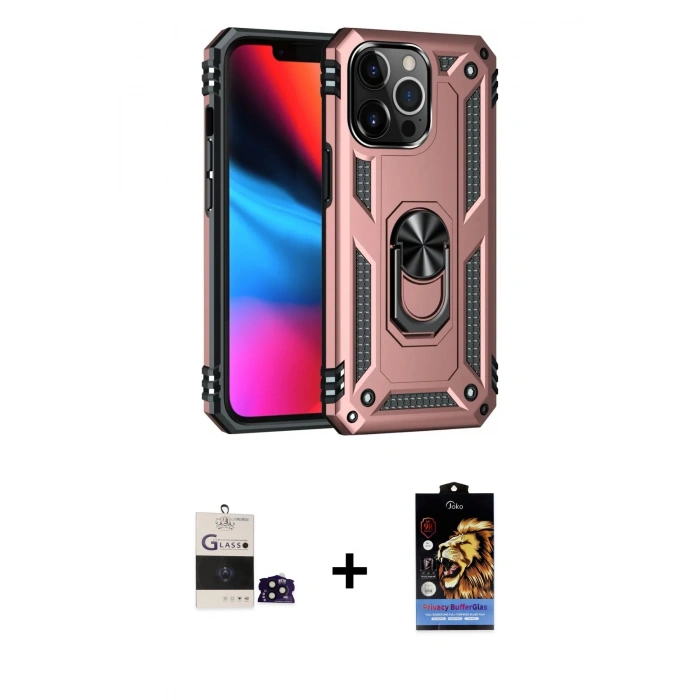 MARSİLYAN™- iPhone 14 Pro Max Kılıf Ahenk Klasik Koleksiyonu - Siyah Buffer Hayalet Cam Ekran Koruyucu + Siyah Bilvis Titan Kamera Lens
