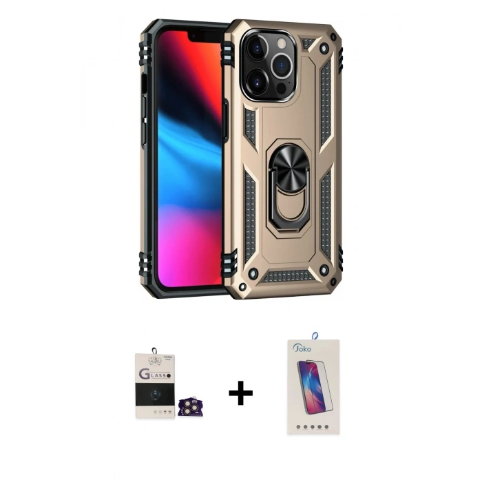 MARSİLYAN™- iPhone 14 Pro Max Kılıf Ahenk Klasik Koleksiyonu - Siyah Joko 5D Cam + Bilvis Titan Kamera Lens - GD