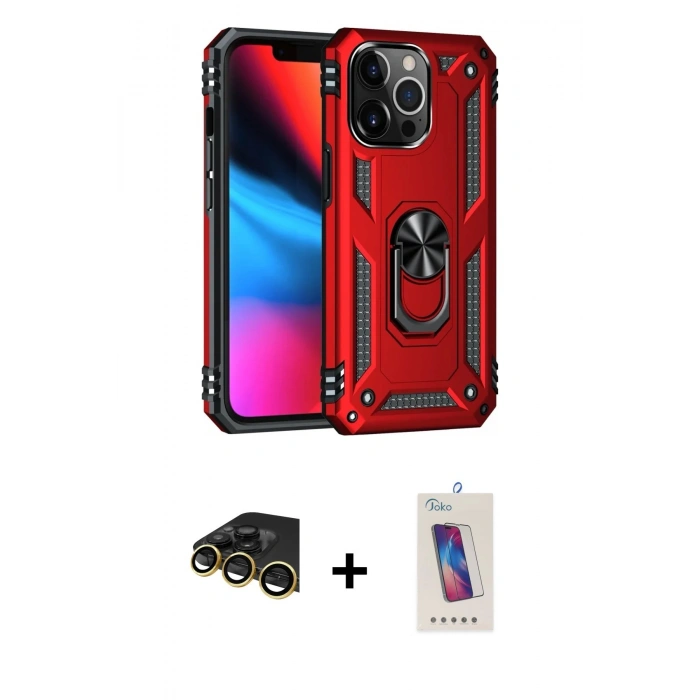 MARSİLYAN™- iPhone 14 Pro Max Kılıf Ahenk Klasik Koleksiyonu - Siyah Joko 5D Cam + Raze Metal Kamera Lens - GD