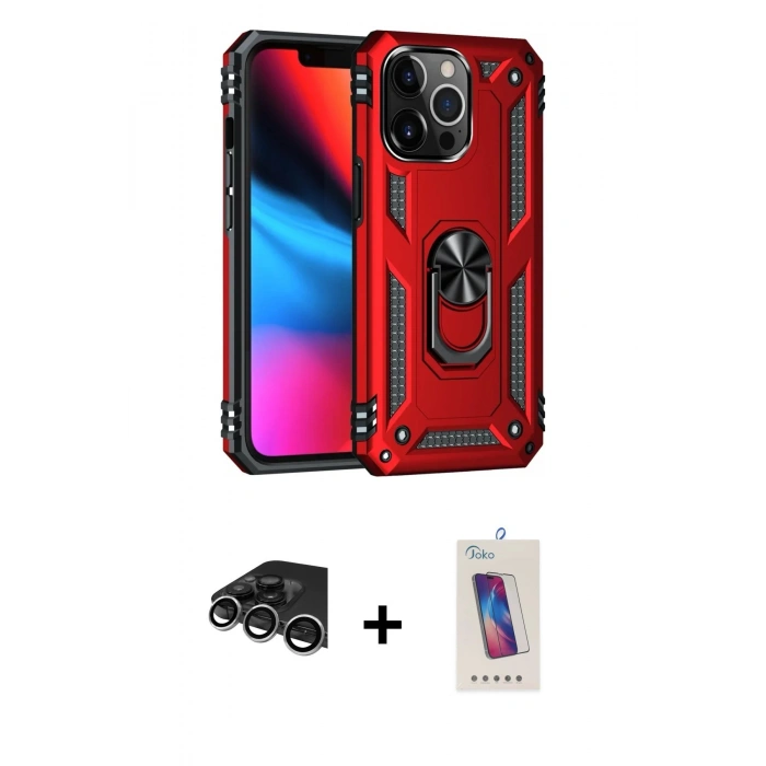 MARSİLYAN™- iPhone 14 Pro Max Kılıf Ahenk Klasik Koleksiyonu - Siyah Joko 5D Cam + Raze Metal Kamera Lens - GS
