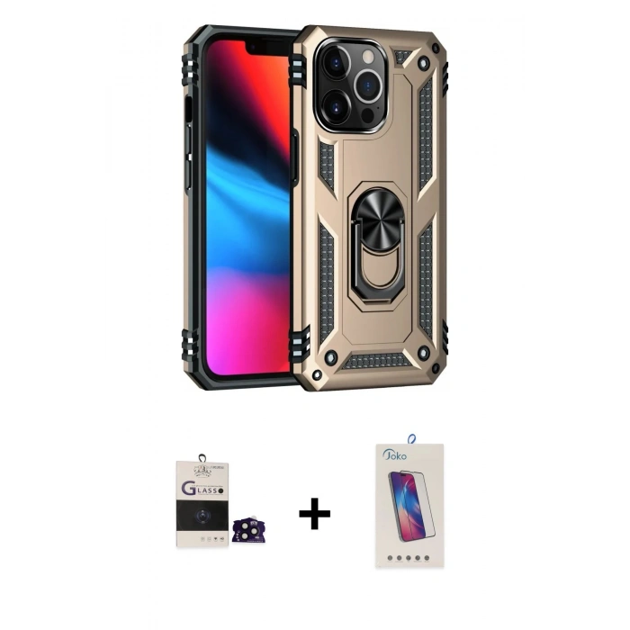 MARSİLYAN™- iPhone 14 Pro Max Kılıf Ahenk Klasik Koleksiyonu - Siyah Joko 5D Cam + Siyah Bilvis Titan Kamera Lens