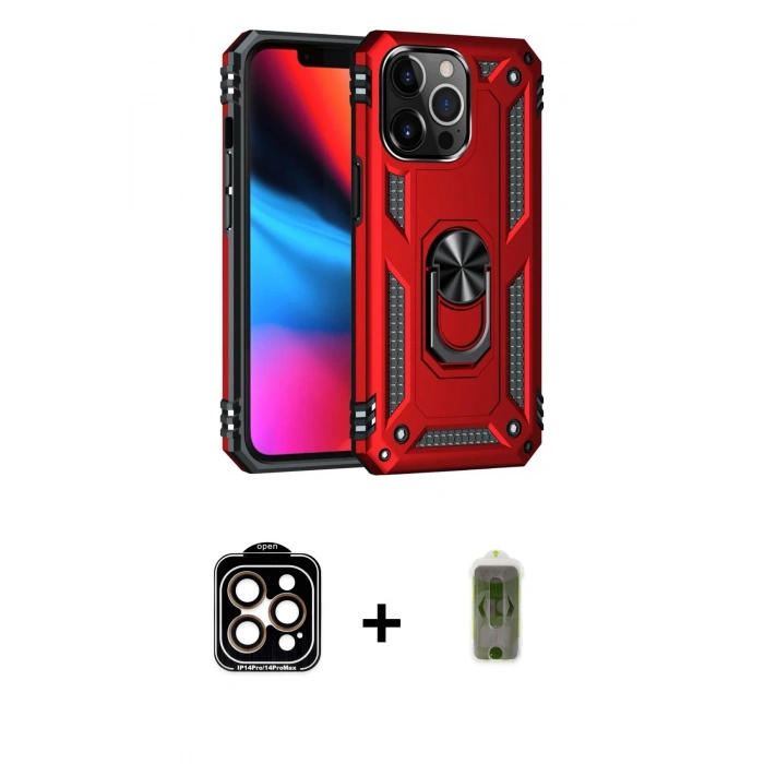 MARSİLYAN™- iPhone 14 Pro Max Kılıf Ahenk Klasik Koleksiyonu - Siyah Joko Magic 5D Hayalet Cam + PVD Metal Kamera Lens - TU