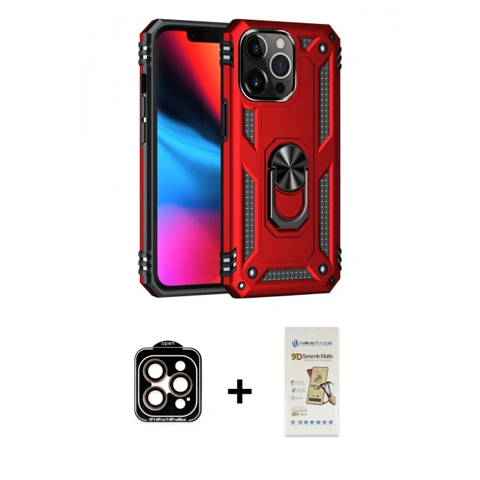 MARSİLYAN™- iPhone 14 Pro Max Kılıf Ahenk Klasik Koleksiyonu - Siyah Mat Seramik Nano Ekran Koruyucu + PVD Metal Kamera Lens - TU
