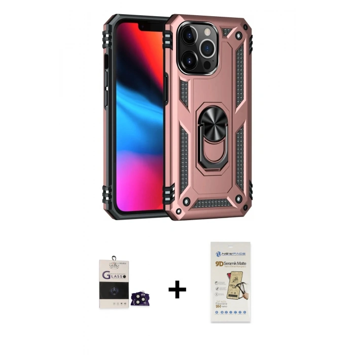 MARSİLYAN™- iPhone 14 Pro Max Kılıf Ahenk Klasik Koleksiyonu - Siyah Mat Seramik Nano Ekran Koruyucu + Bilvis Titan Kamera Lens - SH