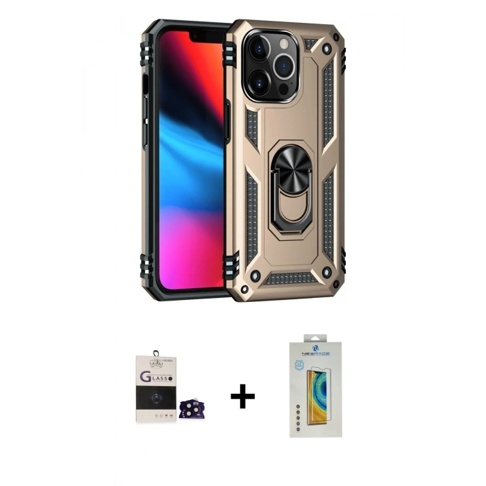 MARSİLYAN™- iPhone 14 Pro Max Kılıf Ahenk Klasik Koleksiyonu - Siyah Polymer Nano Ekran Koruyucu + Bilvis Titan Kamera Lens - SH