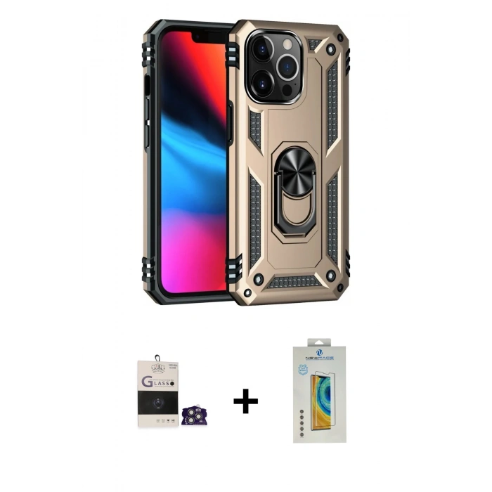 MARSİLYAN™- iPhone 14 Pro Max Kılıf Ahenk Klasik Koleksiyonu - Siyah Polymer Nano Ekran Koruyucu + Bilvis Titan Kamera Lens - GS