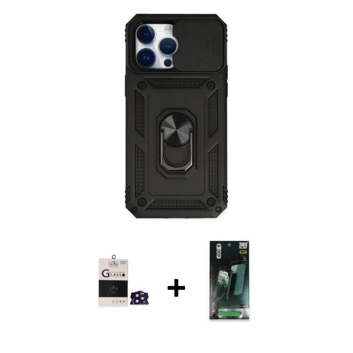 MARSİLYAN™- iPhone 14 Pro Max Kılıf Ahenk Klasik - Şeffaf 360 Full Body Arka Koruyucu + Derin Mor Bilvis Titan Kamera Lens