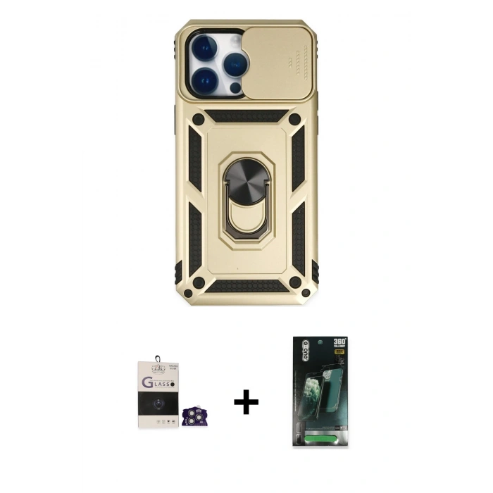 MARSİLYAN™- iPhone 14 Pro Max Kılıf Ahenk Klasik - Şeffaf 360 Full Body Arka Koruyucu + Gümüş Bilvis Titan Kamera Lens