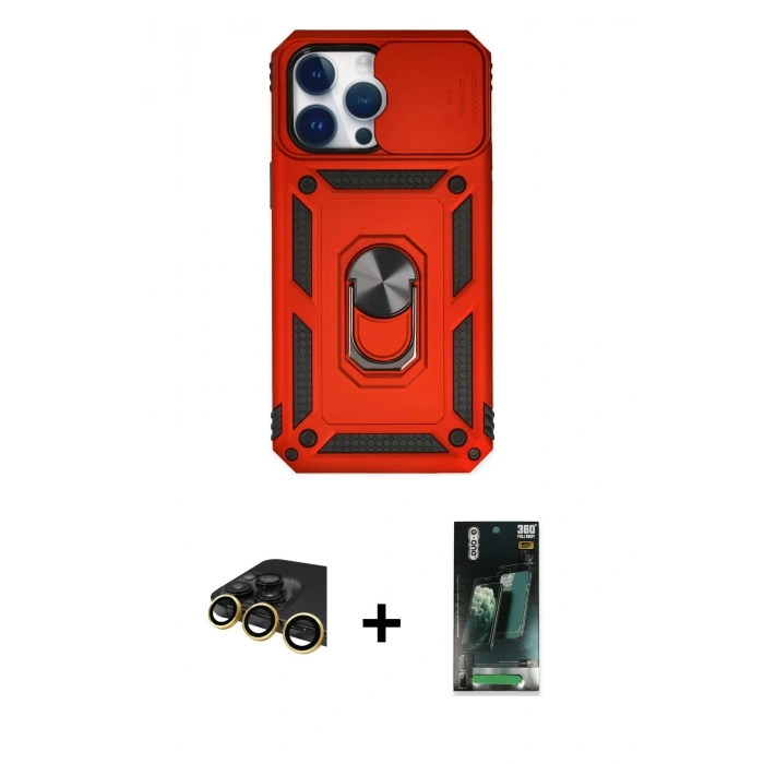 MARSİLYAN™- iPhone 14 Pro Max Kılıf Ahenk Klasik - Şeffaf 360 Full Body Arka Koruyucu + Raze Metal Kamera Lens - GD