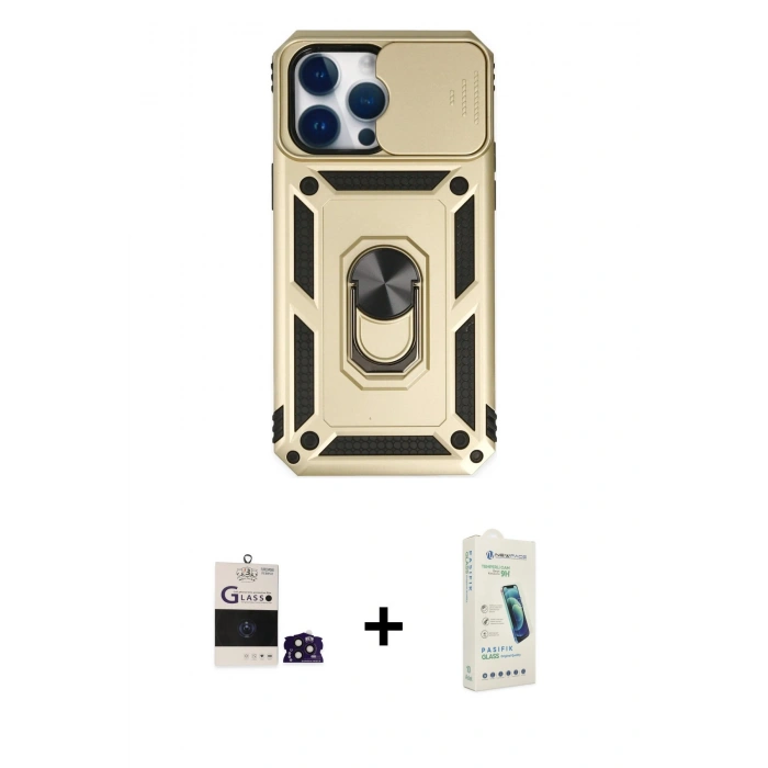 MARSİLYAN™- iPhone 14 Pro Max Kılıf Ahenk Klasik - Şeffaf Pasifik Cam Ekran Koruyucu + Bilvis Titan Kamera Lens - DNMR