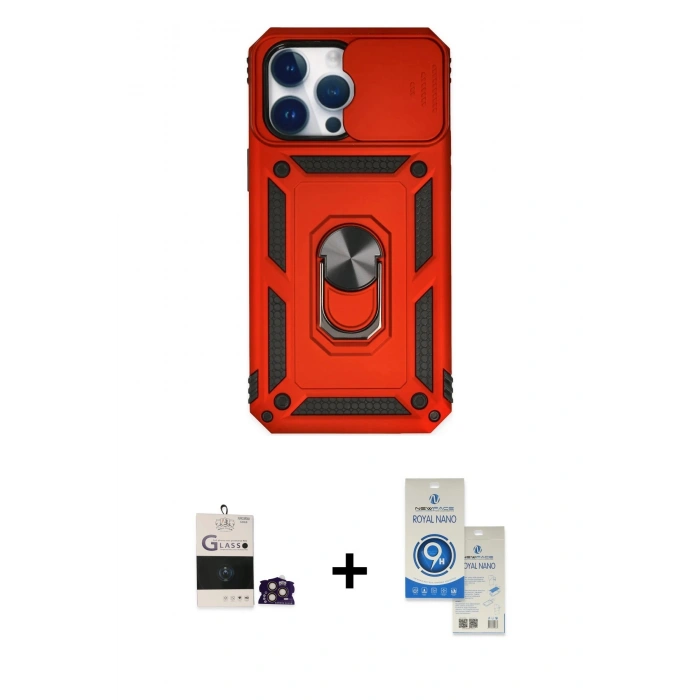 MARSİLYAN™- iPhone 14 Pro Max Kılıf Ahenk Klasik - Şeffaf Royal Nano Ekran Koruyucu + Bilvis Titan Kamera Lens - GD