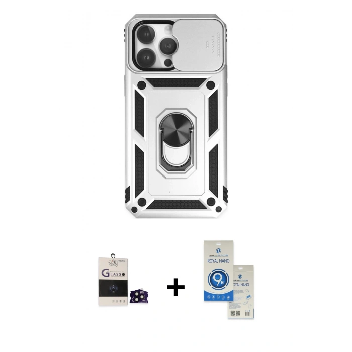 MARSİLYAN™- iPhone 14 Pro Max Kılıf Ahenk Klasik - Şeffaf Royal Nano Ekran Koruyucu + Bilvis Titan Kamera Lens - SH
