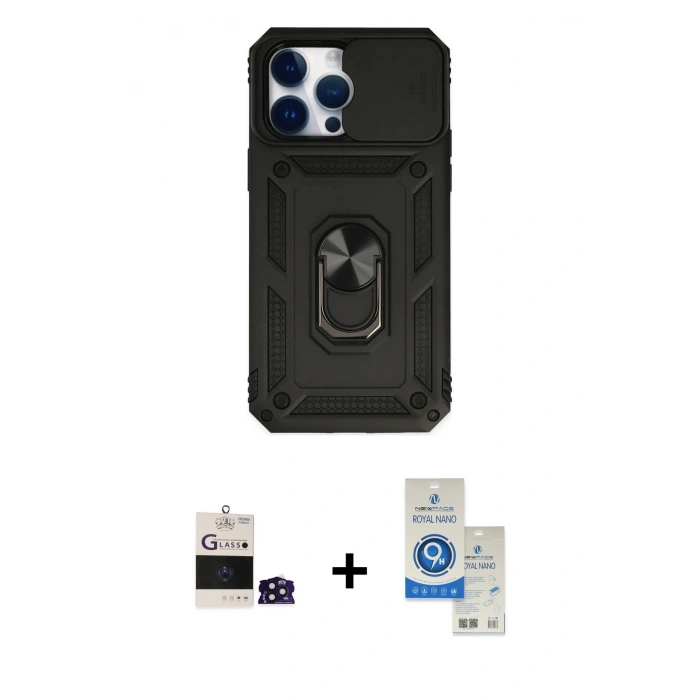 MARSİLYAN™- iPhone 14 Pro Max Kılıf Ahenk Klasik - Şeffaf Royal Nano Ekran Koruyucu + Bilvis Titan Kamera Lens - DNMR