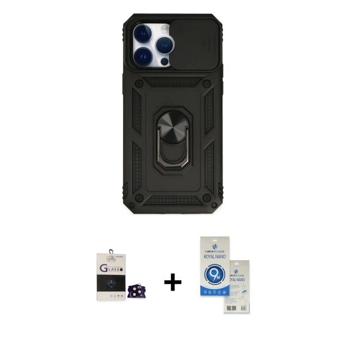 MARSİLYAN™- iPhone 14 Pro Max Kılıf Ahenk Klasik - Şeffaf Royal Nano Ekran Koruyucu + Bilvis Titan Kamera Lens - SH