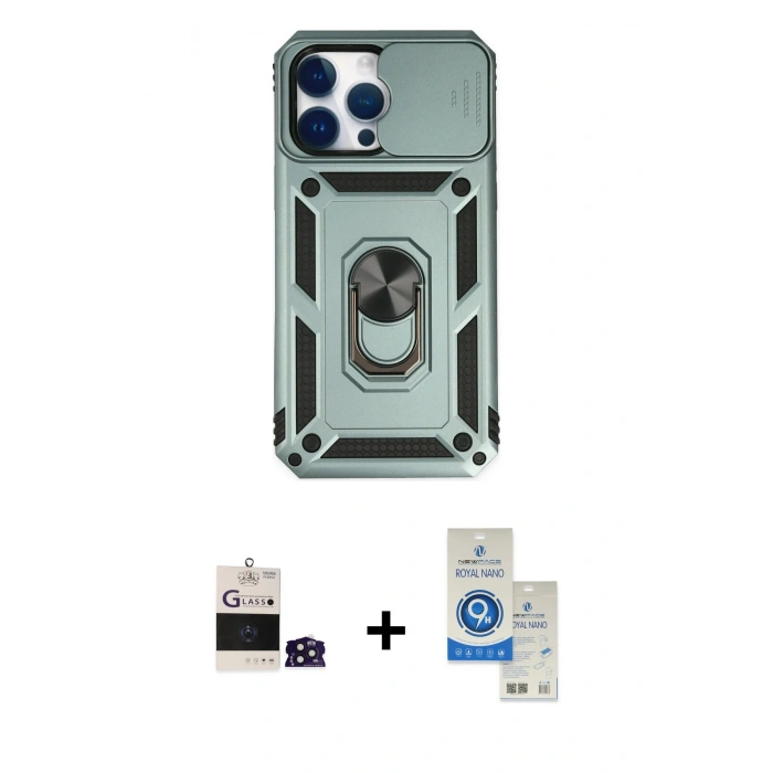 MARSİLYAN™- iPhone 14 Pro Max Kılıf Ahenk Klasik - Şeffaf Royal Nano Ekran Koruyucu + Bilvis Titan Kamera Lens - DNMR