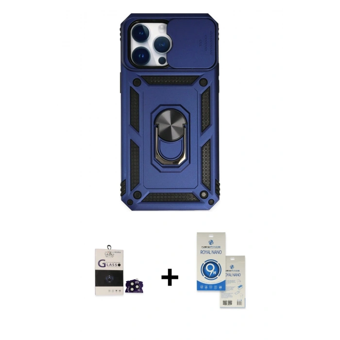 MARSİLYAN™- iPhone 14 Pro Max Kılıf Ahenk Klasik - Şeffaf Royal Nano Ekran Koruyucu + Bilvis Titan Kamera Lens - SH