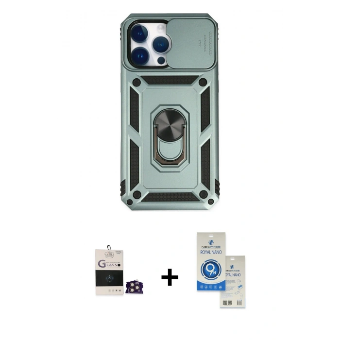 MARSİLYAN™- iPhone 14 Pro Max Kılıf Ahenk Klasik - Şeffaf Royal Nano Ekran Koruyucu + Bilvis Titan Kamera Lens - GD