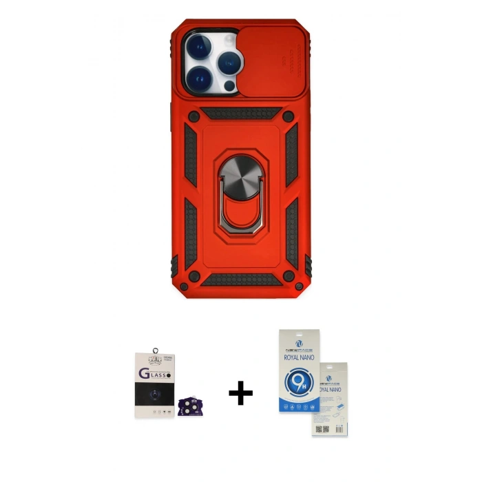 MARSİLYAN™- iPhone 14 Pro Max Kılıf Ahenk Klasik - Şeffaf Royal Nano Ekran Koruyucu + Bilvis Titan Kamera Lens - DNMR