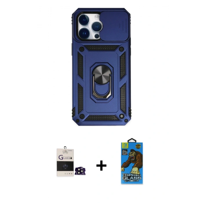 MARSİLYAN™- iPhone 14 Pro Max Kılıf Ahenk Klasik - Siyah 18D Cam Ekran Koruyucu + Bilvis Titan Kamera Lens - SH